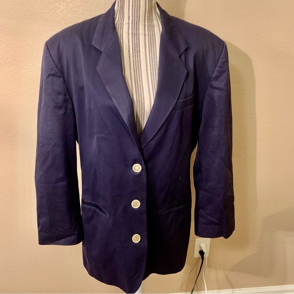 Vintage Banana Republic Blazer Size 12 Navy Blue Shoulder Pads Button-Up Cotton